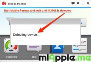 Huawei / Vodafone K3765-HV Installation on Windows 8 / 8.1: Start Mobile Partner and wait until K3765 is detected