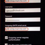 iCloud email set up on Windows Phone 7 and Windows Phone 8: Change IMAP and SMTP settings to p06-imap.mail.me.com and p06-smtp.mail.me.com