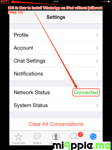 iOS 8 WhatsApp on iPad installation Step 13 network status connected