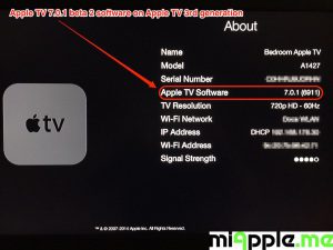 Apple TV 7.0.1 beta 2 build number 6911 About