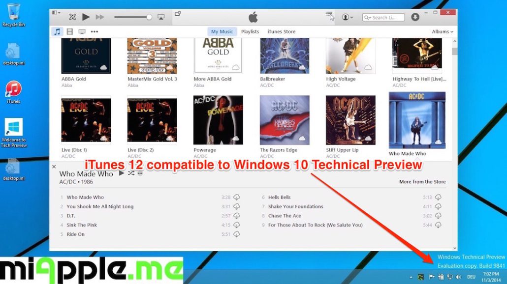 iTunes 12 compatible to Windows 10 Technical Preview