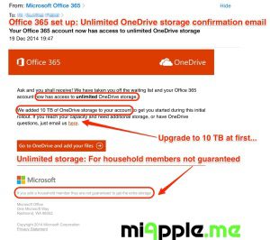 Office 365 set up 08 unlimited OneDrive Storage confirmation email