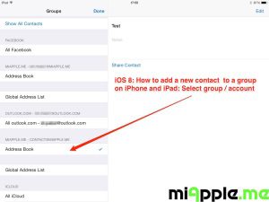 iOS 8: Add contact to group - select account