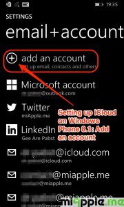 Setting up iCloud on Windows Phone 8.1_01_add an account
