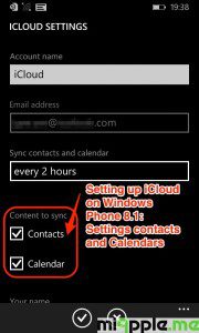 Setting up iCloud on Windows Phone 8.1_iCloud settings contacts-calendars