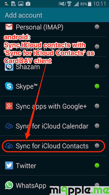 sync iCloud contacts to android via CardDAV client Sync for iCloud Contacts