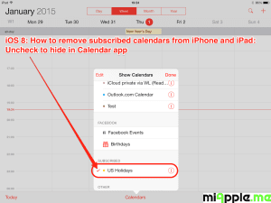 iOS 8 removing subscribed calendars: hide in calendar app