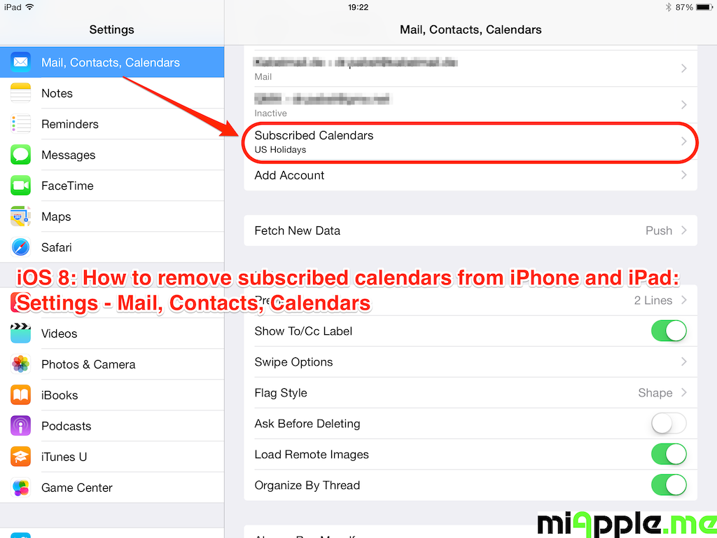 iOS 8 removing subscribed calendars settings mailcontactscalendars