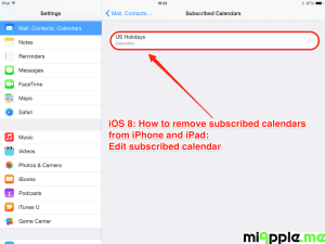iOS 8 removing subscribed calendars: settings subscribed calendars