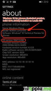 Windows 10 for phones technical preview build 9941.12498 on Lumia 635