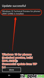 Windows 10 for phones technical preview build 9941.12498 update successful