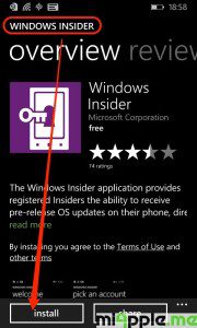 Windows Insider app on Windows Phone store