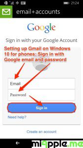 Setting up Gmail on Windows 10 for phones_03_sign in