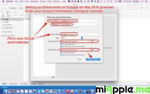 Setting up iCloud email on Outlook for Mac 2016 preview_04_Enter your account information configure manually