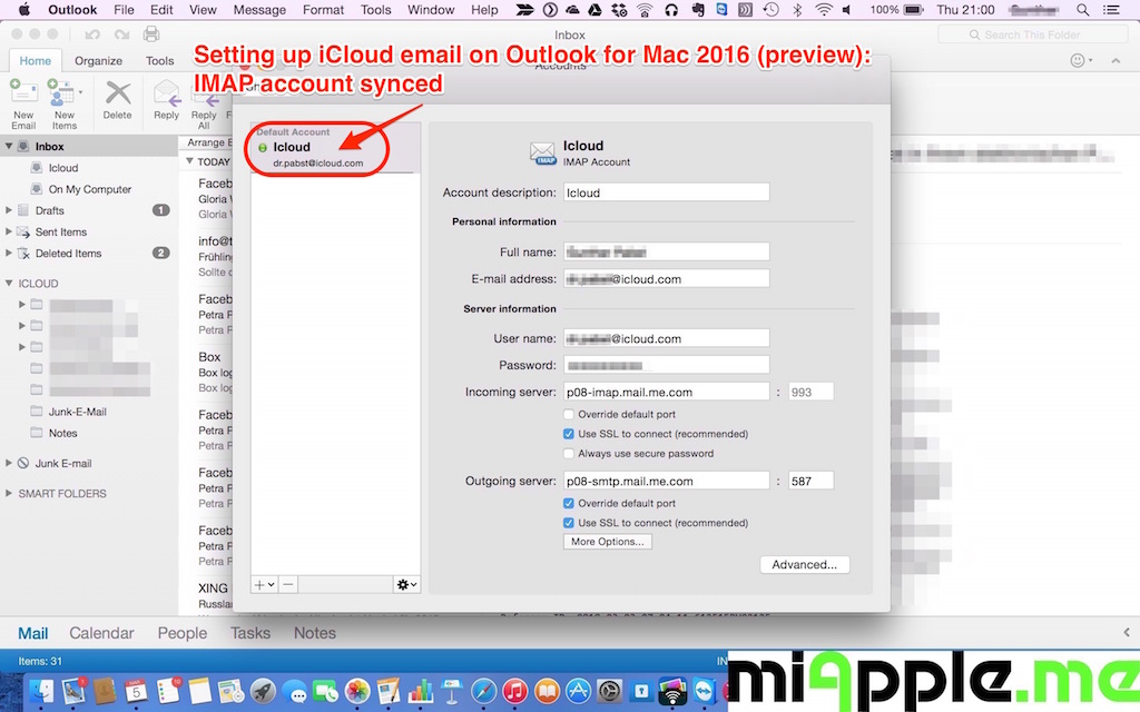 Setting Up Icloud Email On Outlook 2016 For Mac Miapple Me Tech Blog