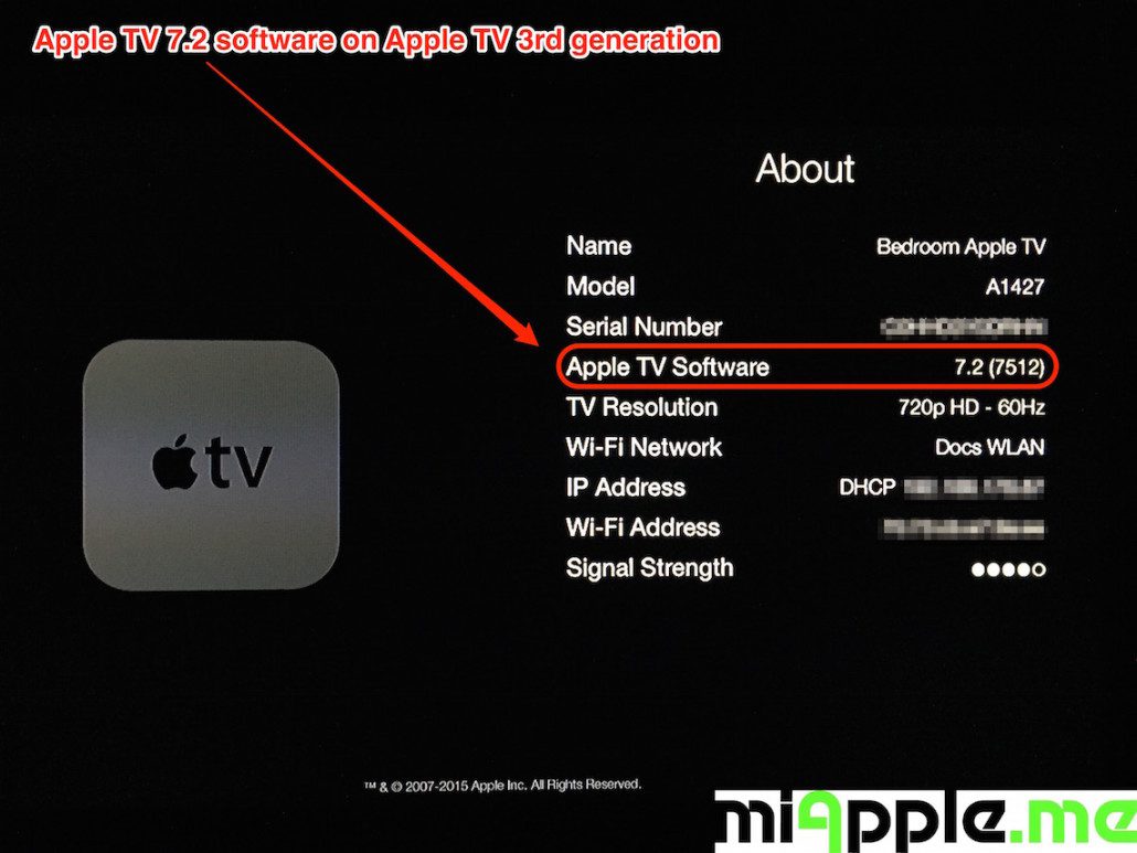 Apple TV 7.2 build number 7512 About