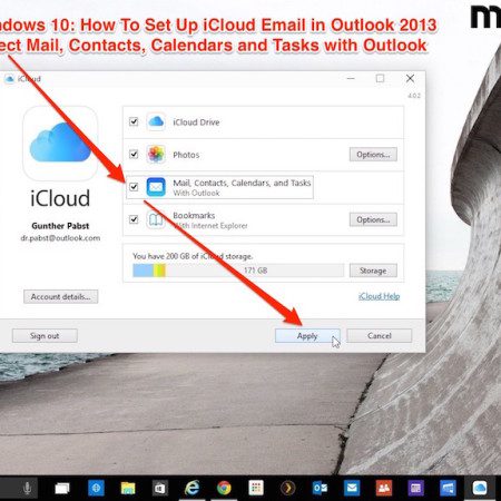 icloud email settings for outlook 2016 windows 10
