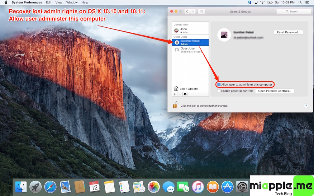 Recover lost admin rights on OS X 10.10 and 10.11_allow user administer this computer