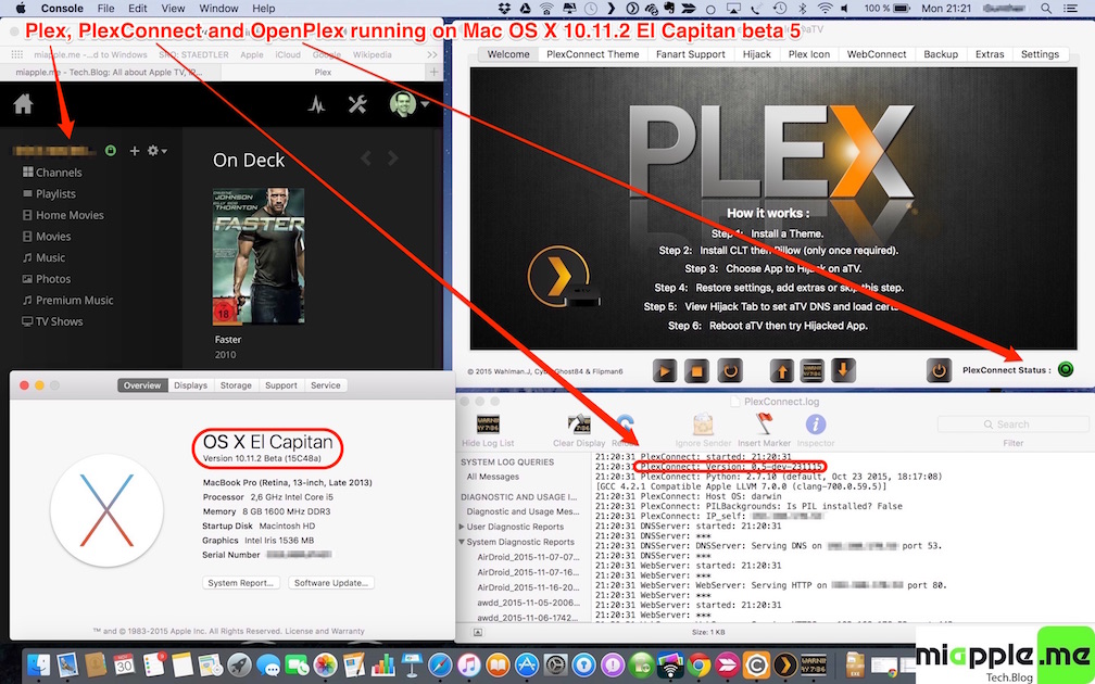 Plex-PlexConnect-OpenPlex on Mac OS X 10.11.2 El Capitan beta 5