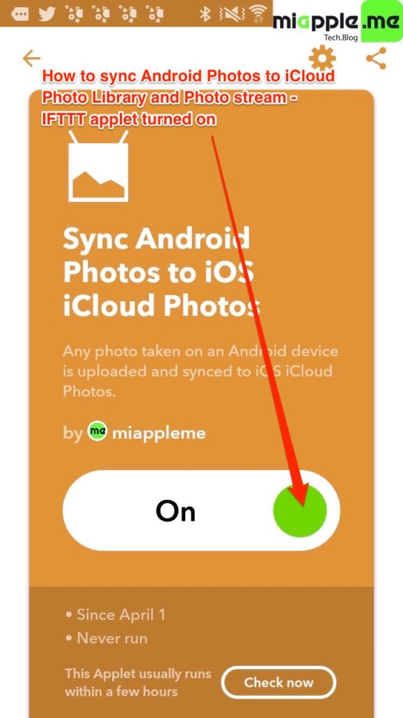Sync Android Photos to iOS iCloud Photo_05_IFTTT applet activated