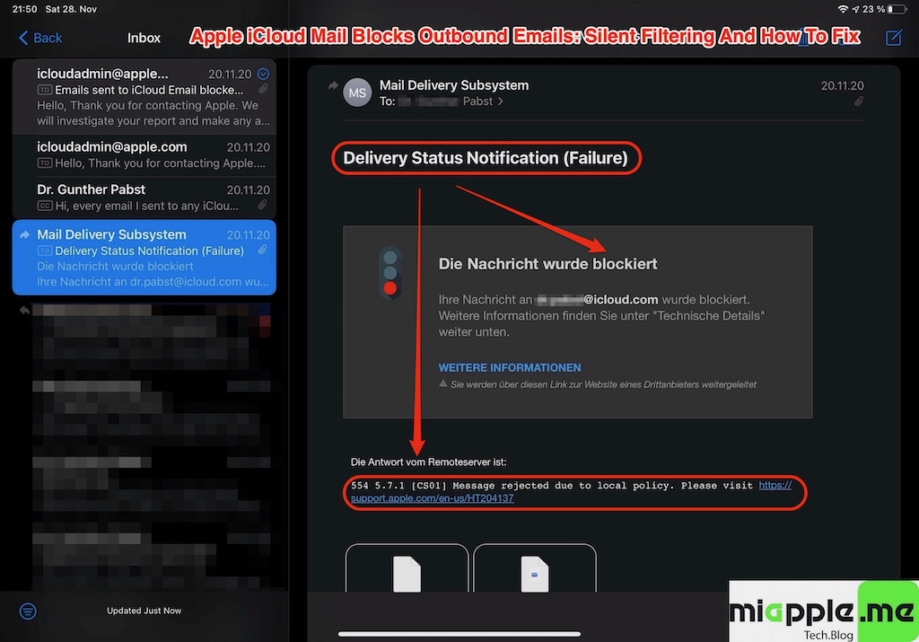 iCloud Mail Silent Filtering_01_Delivery Status Notification Failure